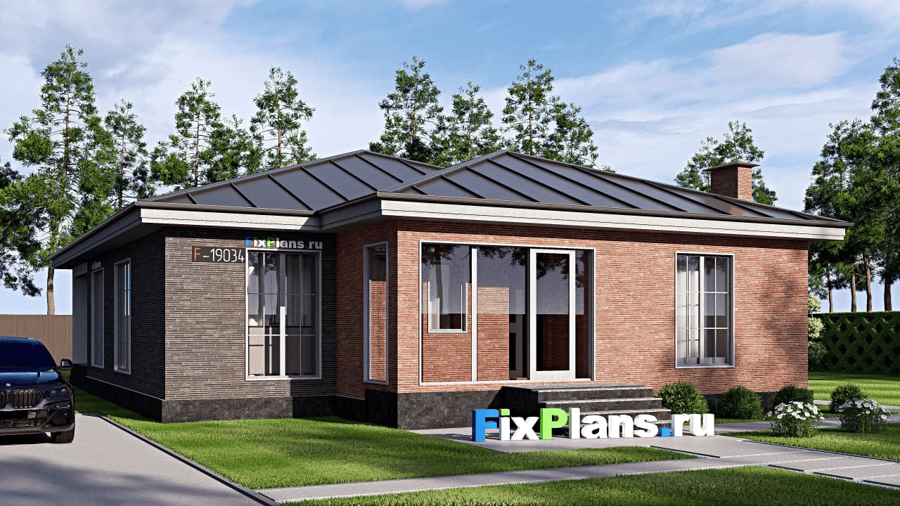 Одноэтажный дом F-19034 — фасад
