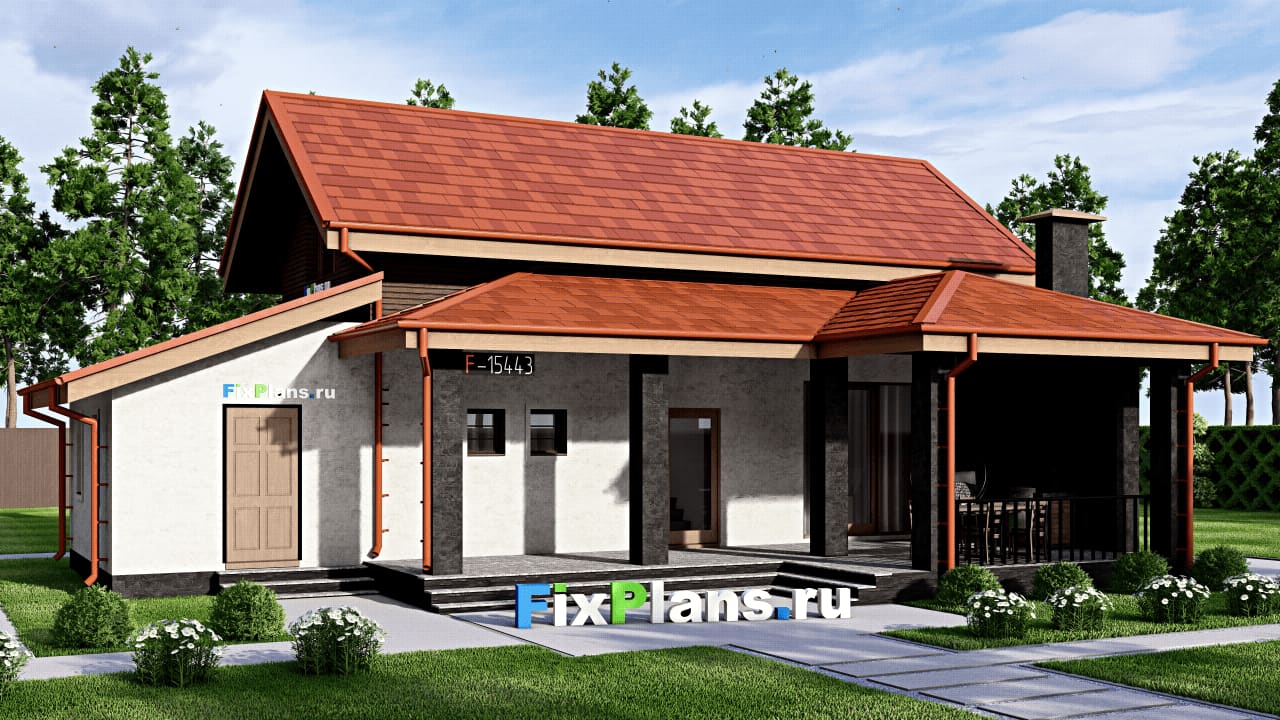 Одноэтажный дом с мансардой  F-15443 — фасад