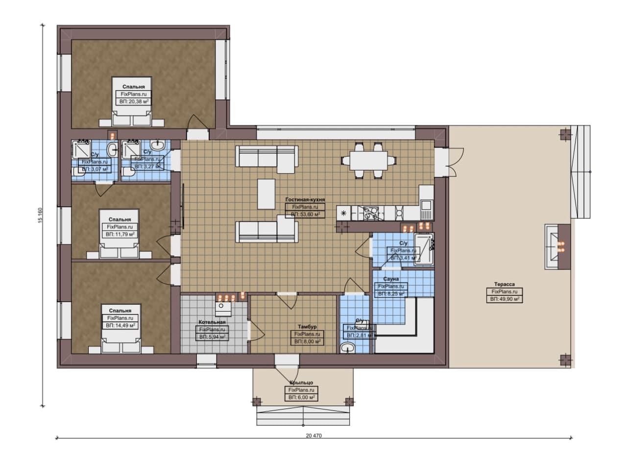 Планировка Одноэтажный дом F-13391