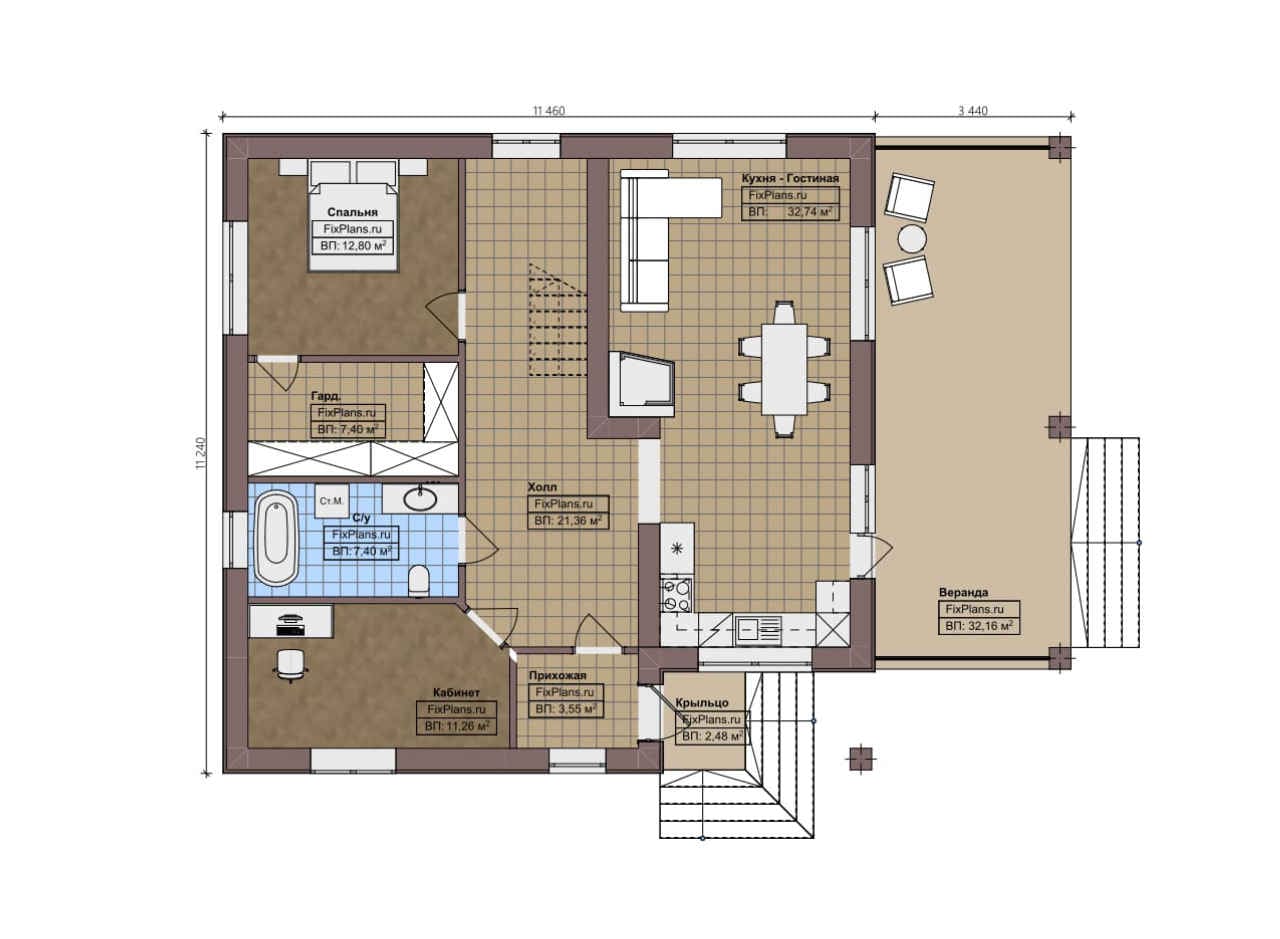 Планировка Одноэтажный дом с мансардой  F - 1880