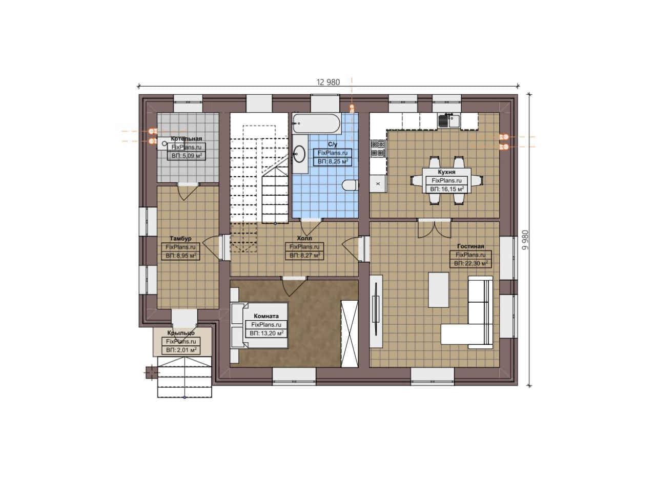 Планировка Одноэтажный дом с мансардой  F-4850