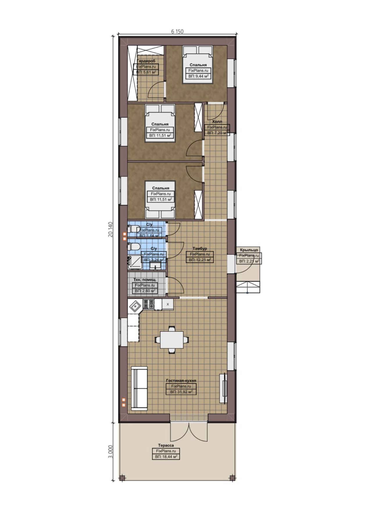 Планировка Одноэтажный дом F-4409